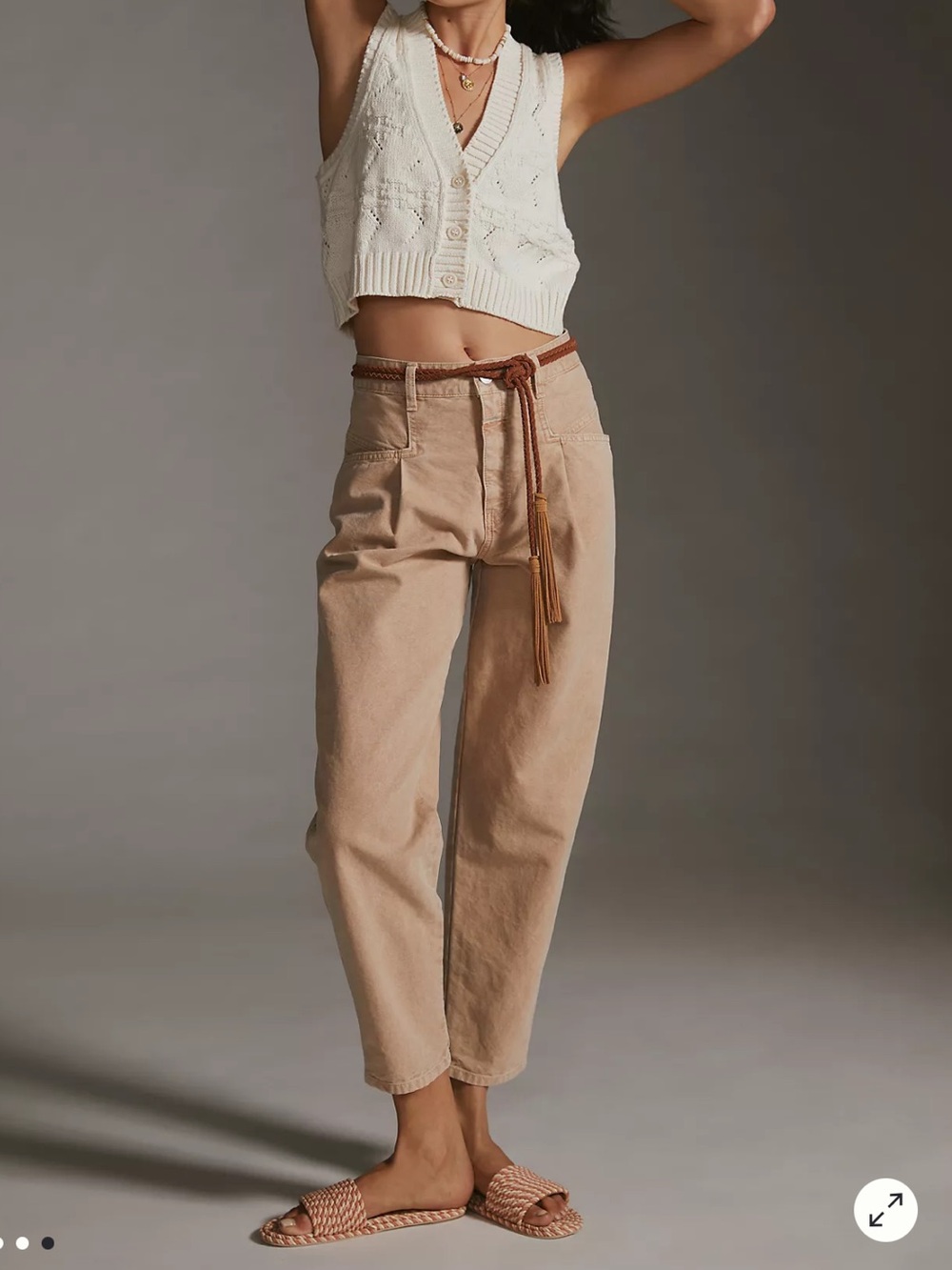 Anthropologie Flat White Cropped Cable Knit Sweater Vest XS Button Front
